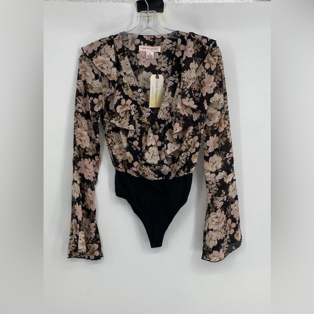 Band of Gypsies Black and Cream Floral body suit NWT